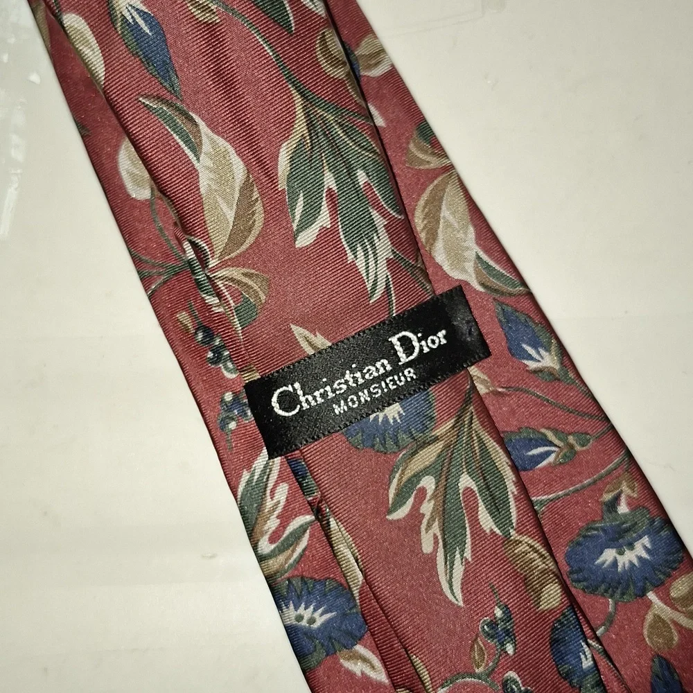 Christian Dior Italian silk tie - professional office - red floral blue/green